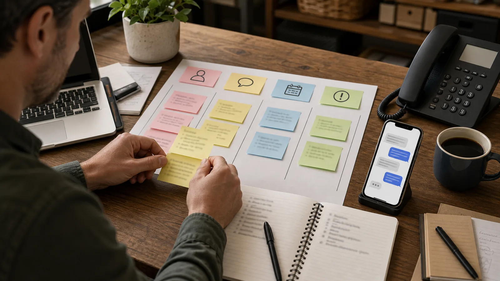 問い合わせ理由を人対応、予約、緊急、反復質問に分けると、必要な仕組みが見えます。