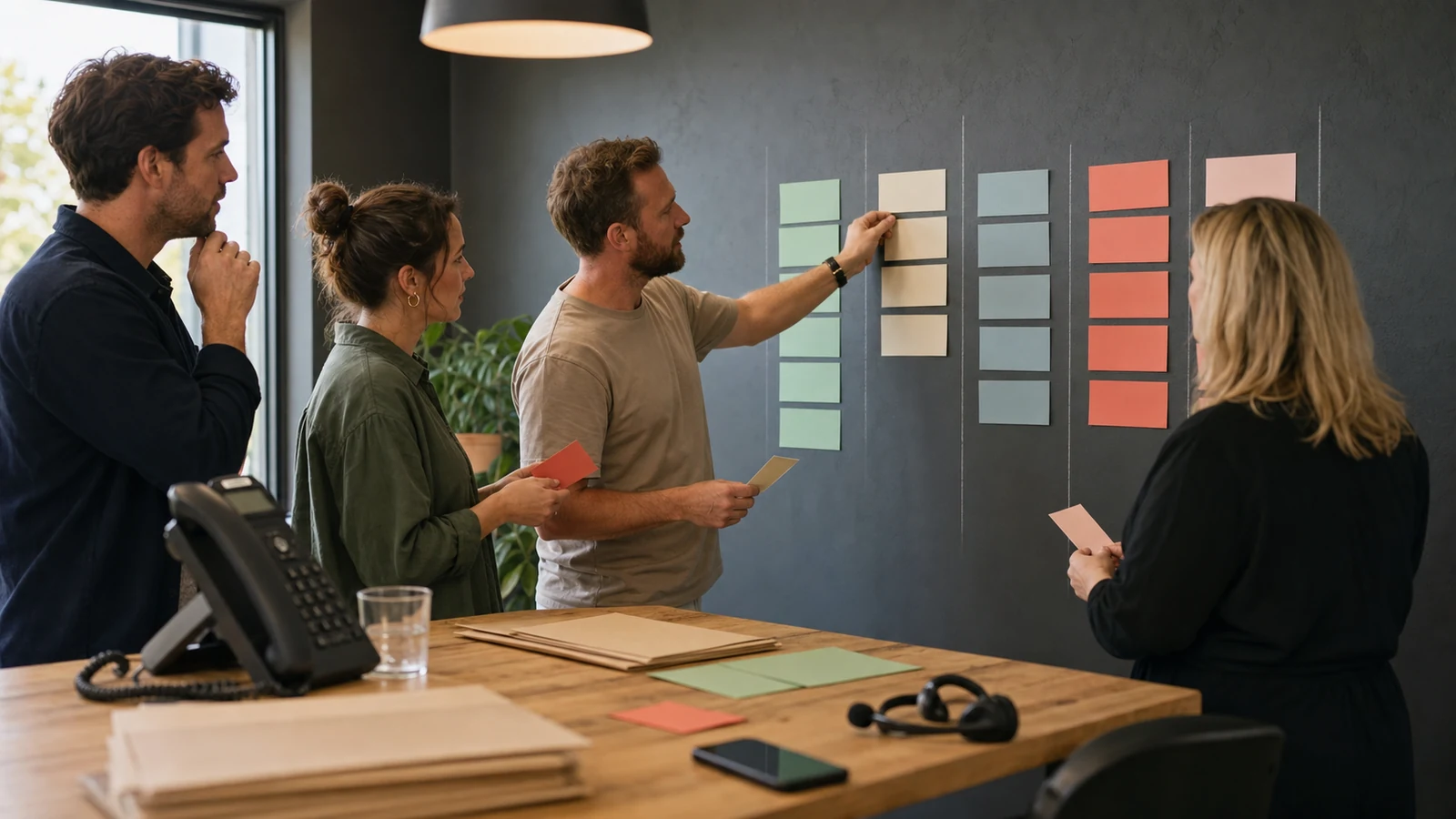 Australian small-business team sorting enquiries across phone, text, web, self-service, and human escalation lanes