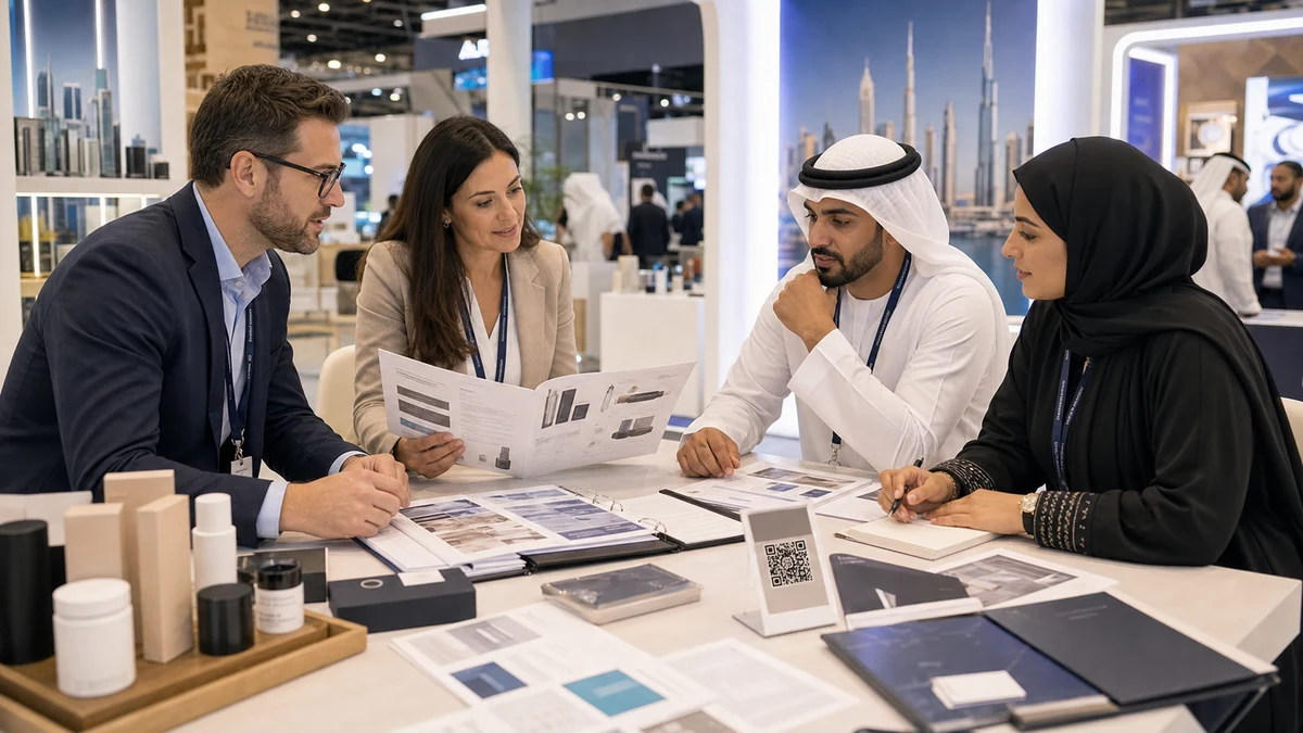 Dubai-Messeteam bereitet Wege, Kataloge, Muster und Rollen vor