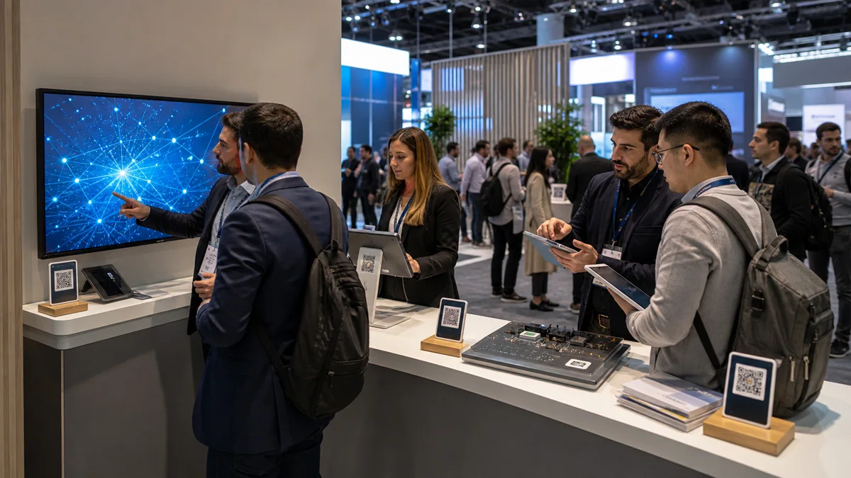 QR de stations de démo produit sur un salon technologique