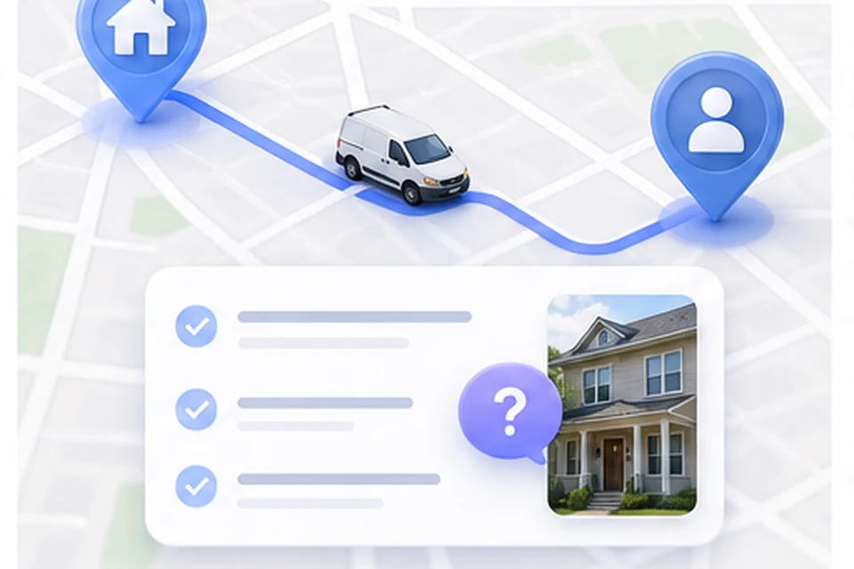 Home service route map and customer question card