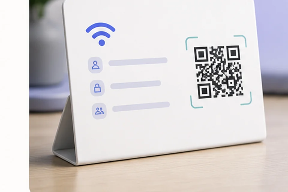 Clean sign copy generator card with a QR code
