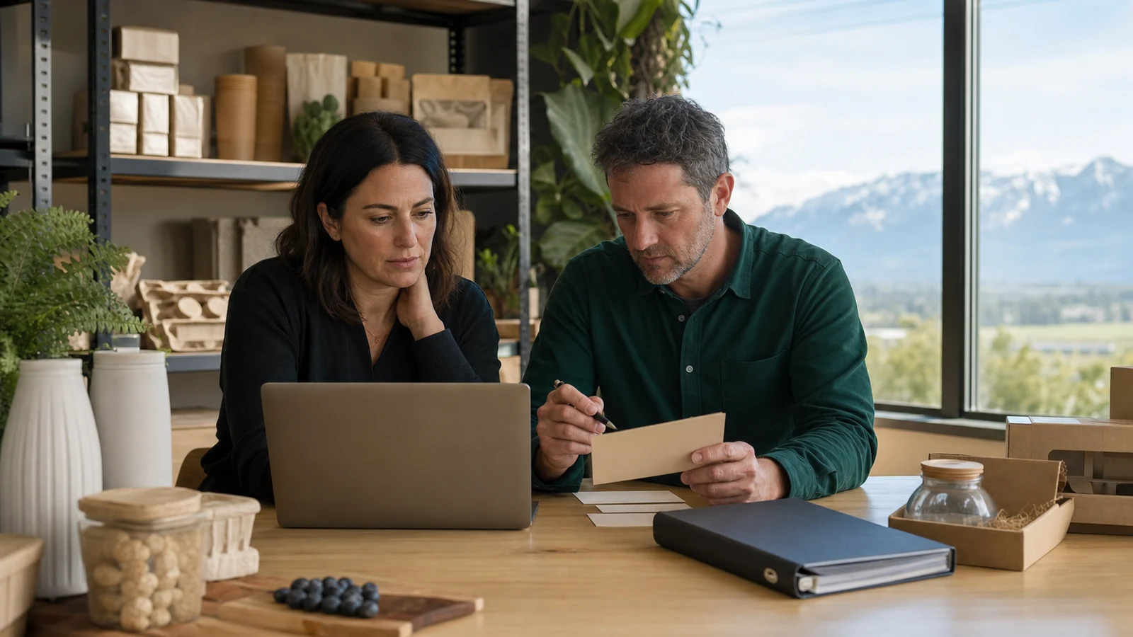 New Zealand small business owner and privacy officer review an AI customer-answer workflow before launch.
