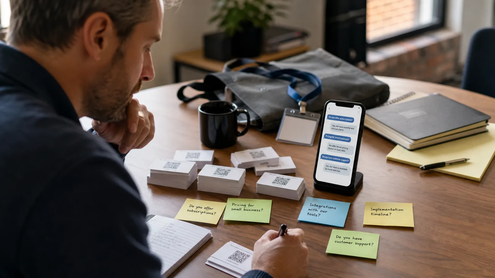 Review the questions people ask after scanning your card so the next version of the card and landing page answer better.