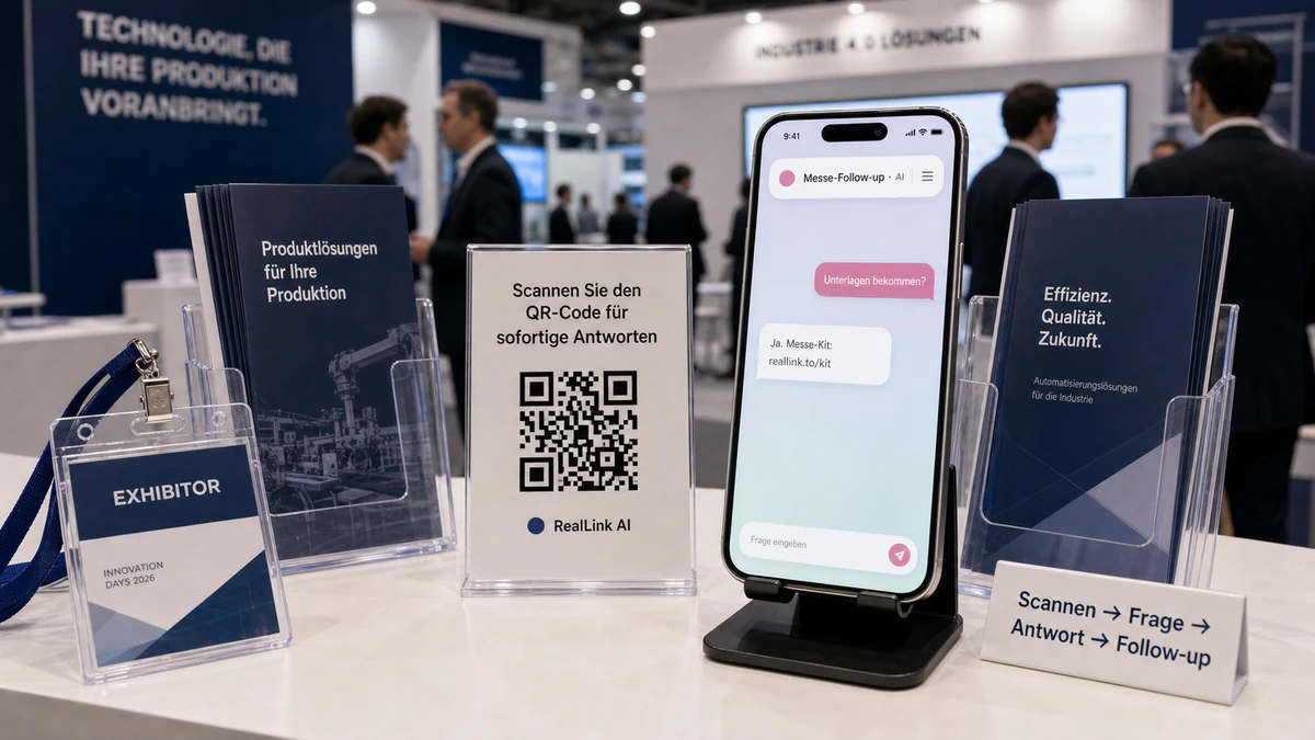 Messe QR-Code Ablauf von Scan zu Frage Antwort und Follow-up