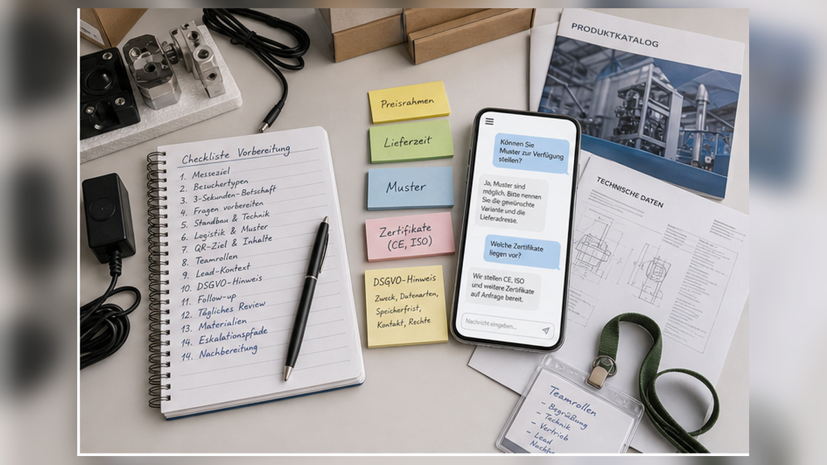 Messe-Risiko-Checkliste mit Besucherfragen und Notizen
