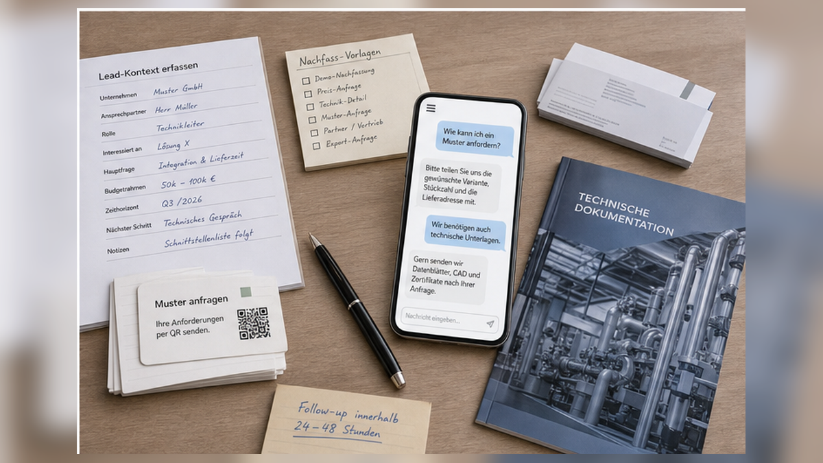 Messe-Nachbereitung nach Besucherfragen und Lead-Kontext organisiert