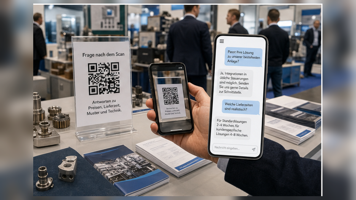 QR-Code am Messestand wird auf einem Smartphone getestet