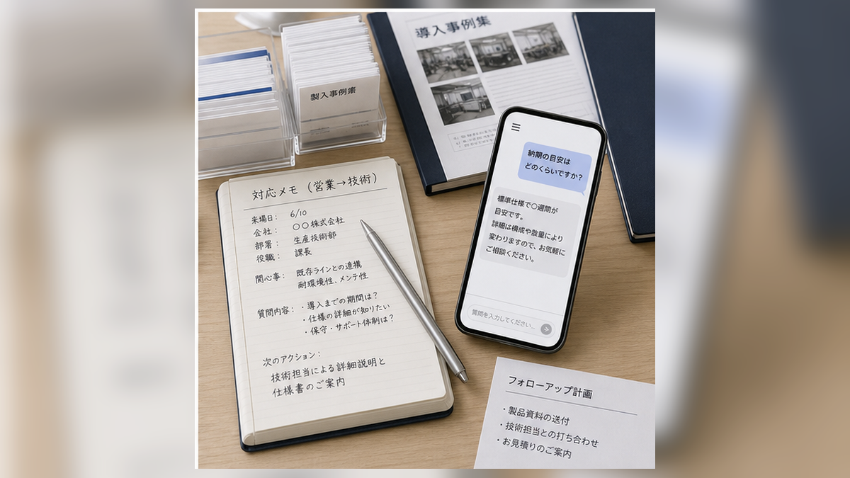 会期後に来場者質問別フォローを整理する作業画面