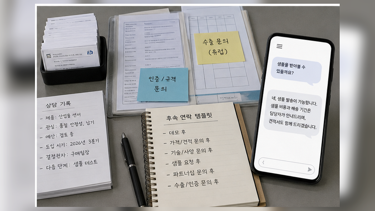 행사 후 방문객 질문별 후속 상담을 정리하는 작업 공간