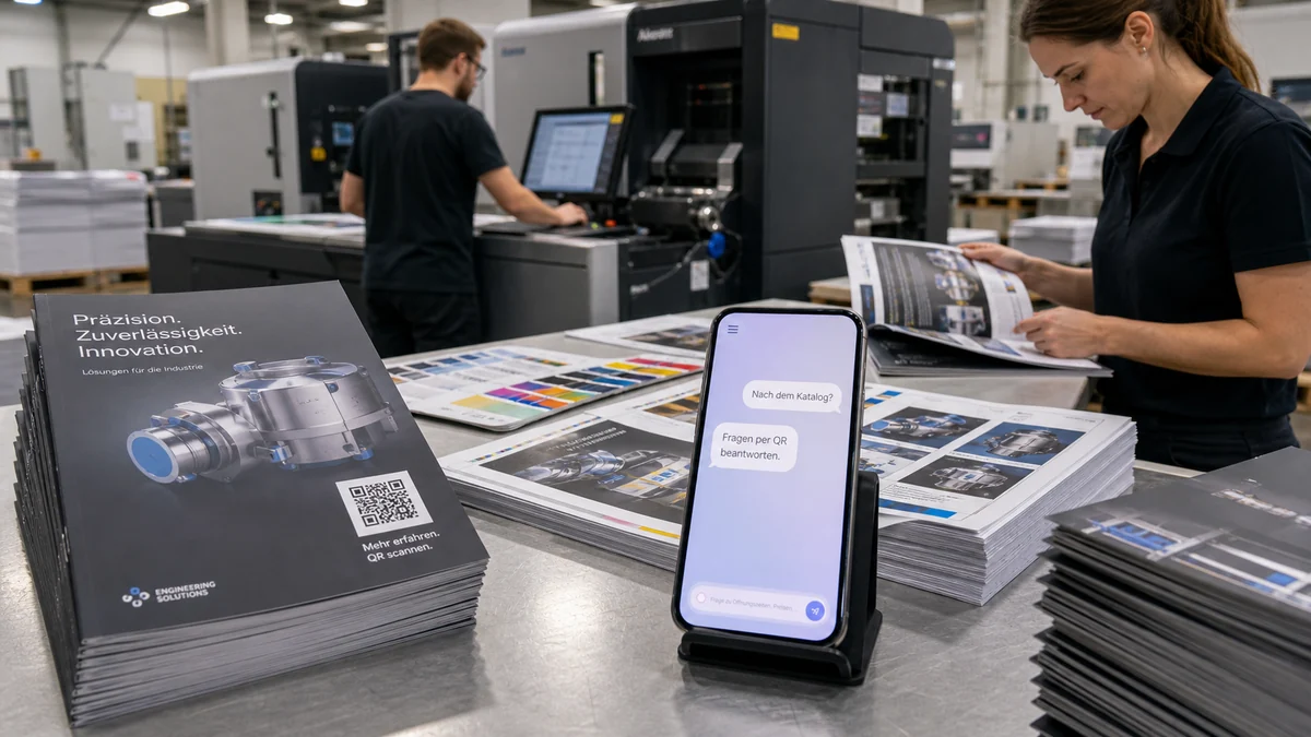 Gedruckte Messeunterlagen und QR-Antwortseitenplan