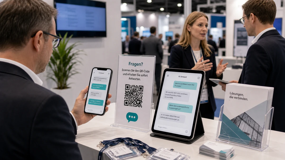 Messetresen mit QR-Antwortseite und Besucherfrage-Pfad