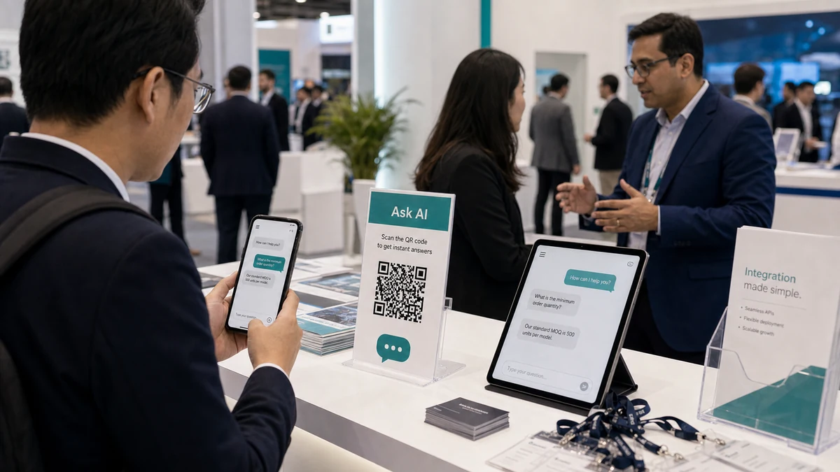 Booth counter with QR answer page and visitor question path