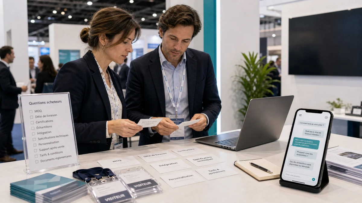 Stratégie de stand avec questions acheteurs et page de réponse QR neutre