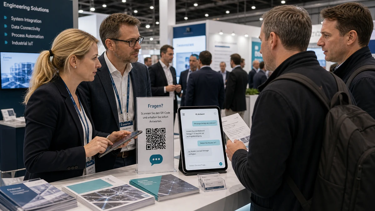 Vier Besuchergruppen und QR-Antwortseite im Messestand-Fluss
