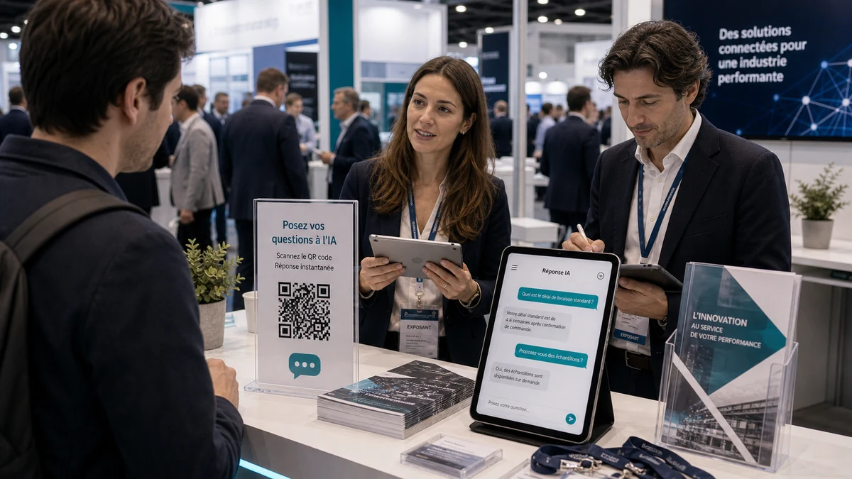 Quatre groupes de visiteurs et page de réponse QR dans le parcours de stand