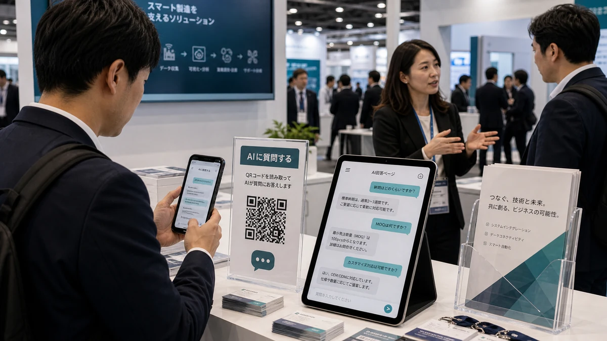 公開AI回答ページを示すブースQRカウンターのイメージ