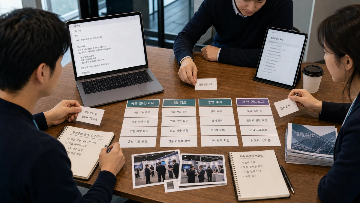 방문객 질문을 기준으로 나뉜 행사 후 연락 흐름 이미지