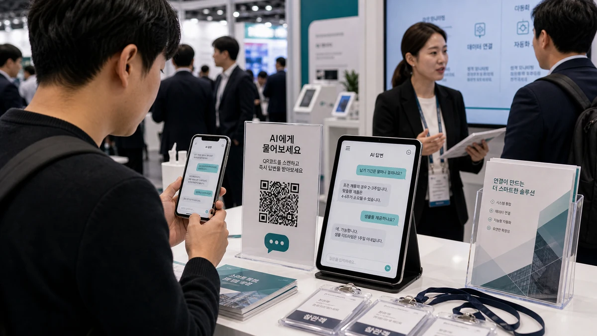 공개 AI 답변 페이지가 보이는 부스 QR 카운터 이미지
