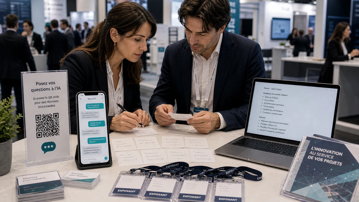 Tableau de relance post-salon avec page QR et cartes questions