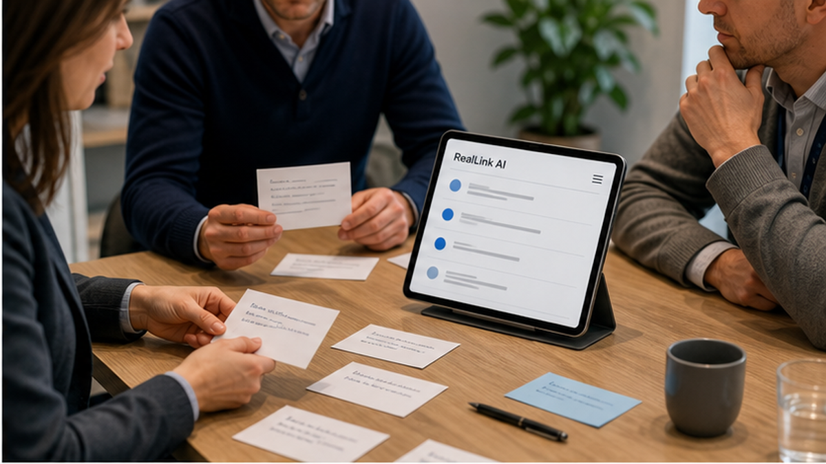 Messeteam analysiert Besucherfragen und Fragekarten